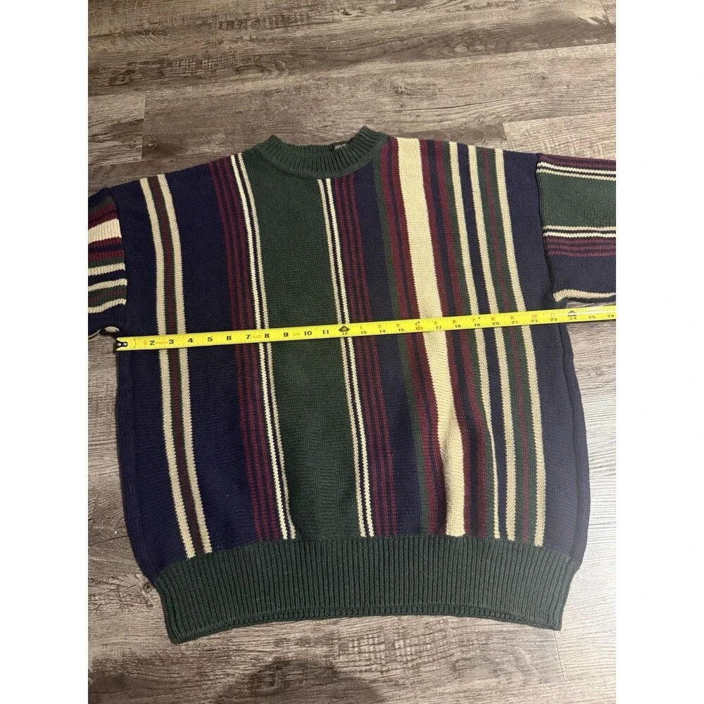 Vintage Structure Sweater Mens Large Striped 90s Knit Ramie Cotton Grandpa Core